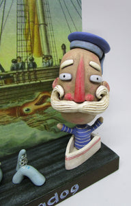 Diorama folk art Seadog - Sailor in boat with octopus and sea theme number 4