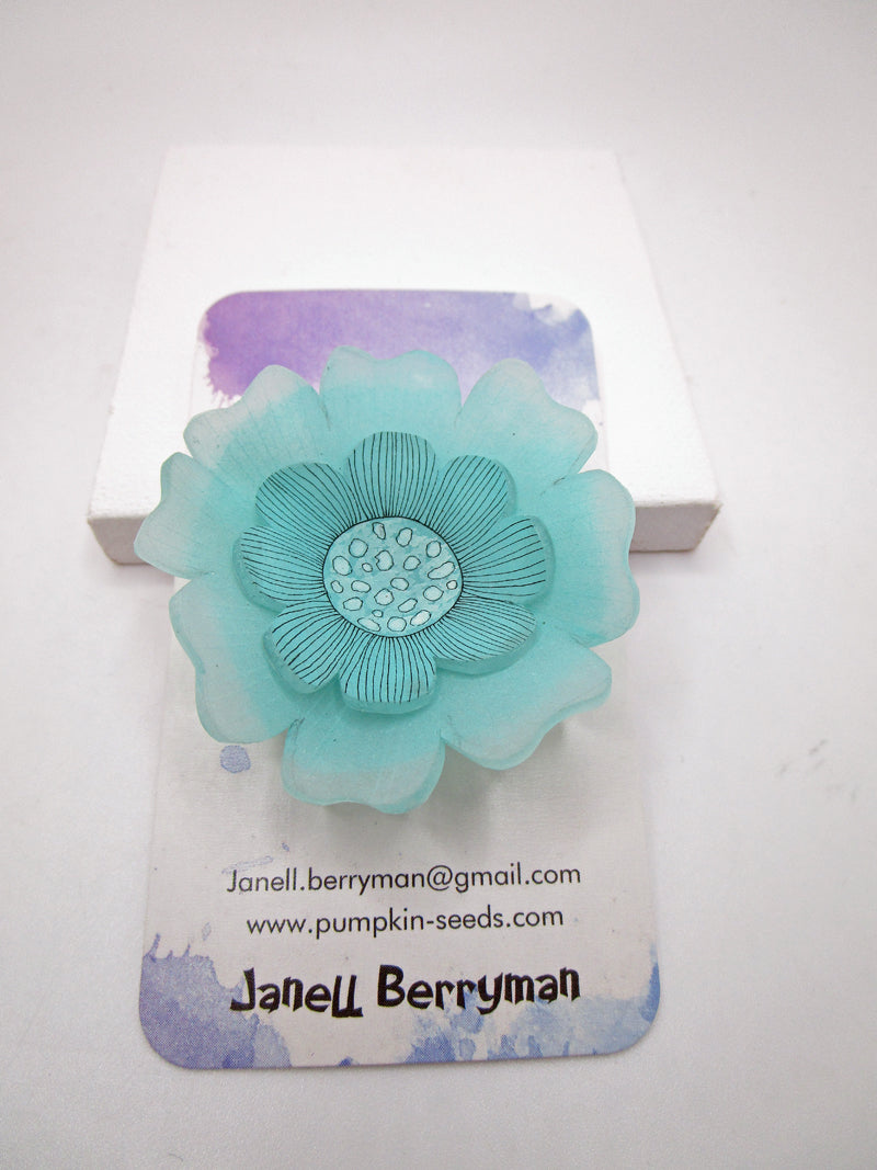 Pin brooch seafoam double pedal all hand painted and drawn misc