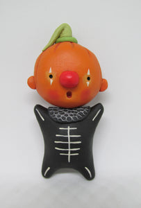 Halloween folk art style Pumpkin with black skelly suit WALL DECOR 3.5 inches
