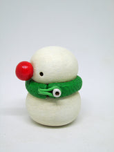 Mini Christmas folk art snowman with big red nose and cute unique scarf