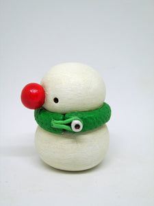 Mini Christmas folk art snowman with big red nose and cute unique scarf