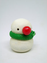 Mini Christmas folk art snowman with big red nose and cute unique scarf