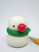 Mini Christmas folk art snowman with big red nose and cute unique scarf