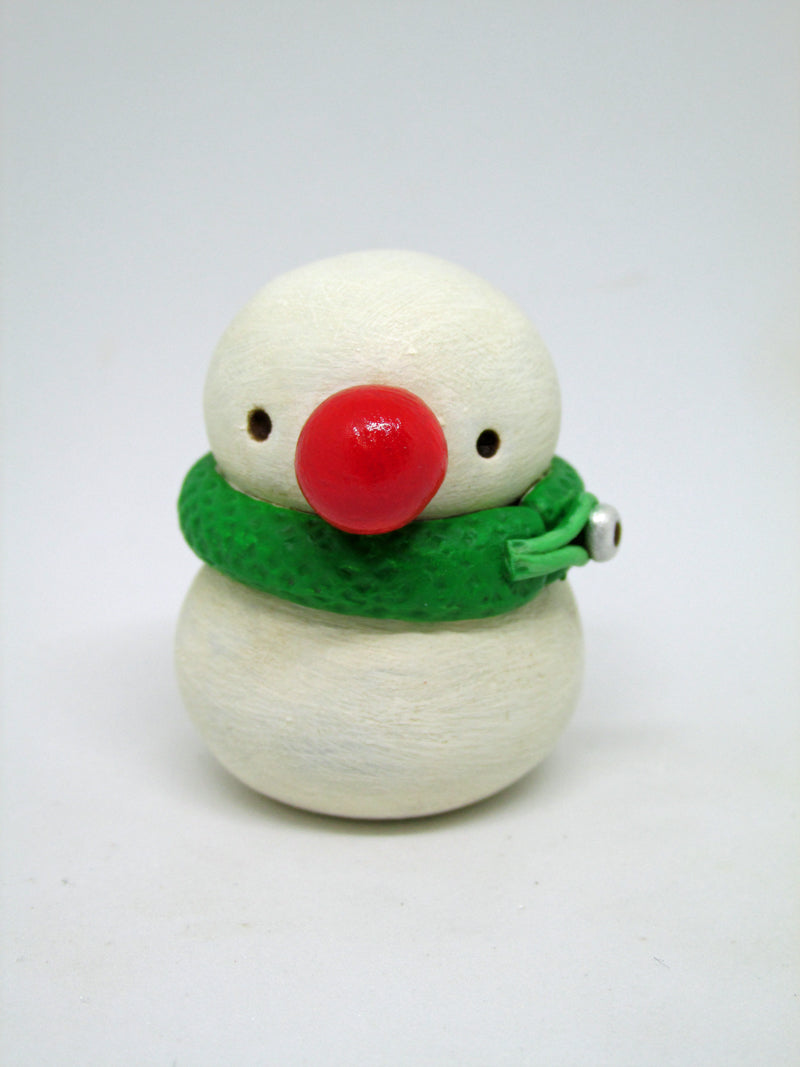 Mini Christmas folk art snowman with big red nose and cute unique scarf