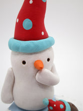 Christmas folk art snowman with tiny hedgehog retro colors