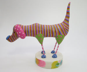 Folk art style striped dog bright colors detailed!