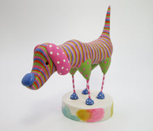 Folk art style striped dog bright colors detailed!