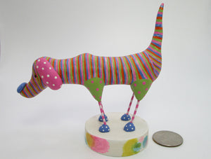 Folk art style striped dog bright colors detailed!