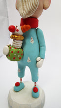 Christmas folk art Elf with cute jack in the box toy