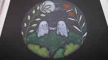 Halloween folk art two ghosts in love original acrylic painting