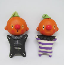 Halloween folk art style Pumpkin with black skelly suit WALL DECOR 3.5 inches