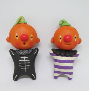 Halloween folk art style Pumpkin with black skelly suit WALL DECOR 3.5 inches