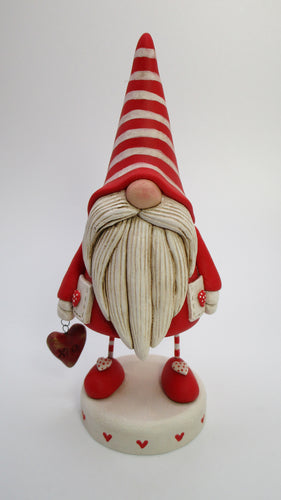 Valentine Gnome with lots of hearts and a heart charm