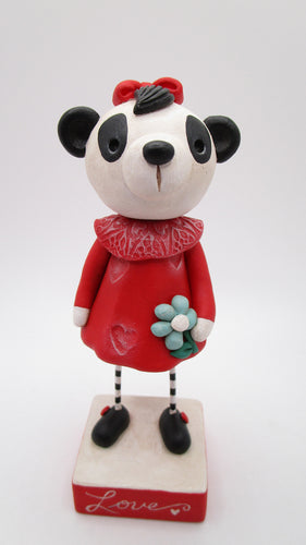 Valentine PANDA girl with red dress and bow