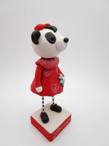 Valentine PANDA girl with red dress and bow