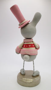 Valentines all decked out Bunny with heart bouquet and top hat