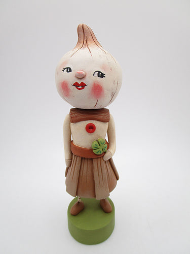 St Patrick's VINTAGE style onion girl with four leaf clover - spring time