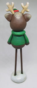 CHRISTMAS TALL reindeer with green sweater tall piece with wooden legs!