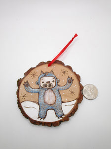 Christmas ornament YETI pyrography ready for your tree natural look